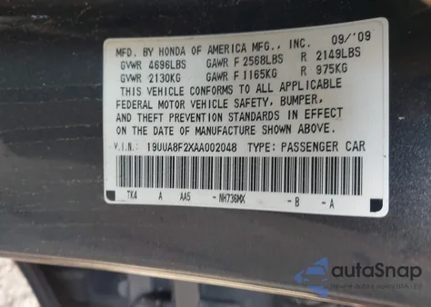 2010 Acura Tl 3.5 from USA, damaged, VIN 19UUA8F2XAA002048